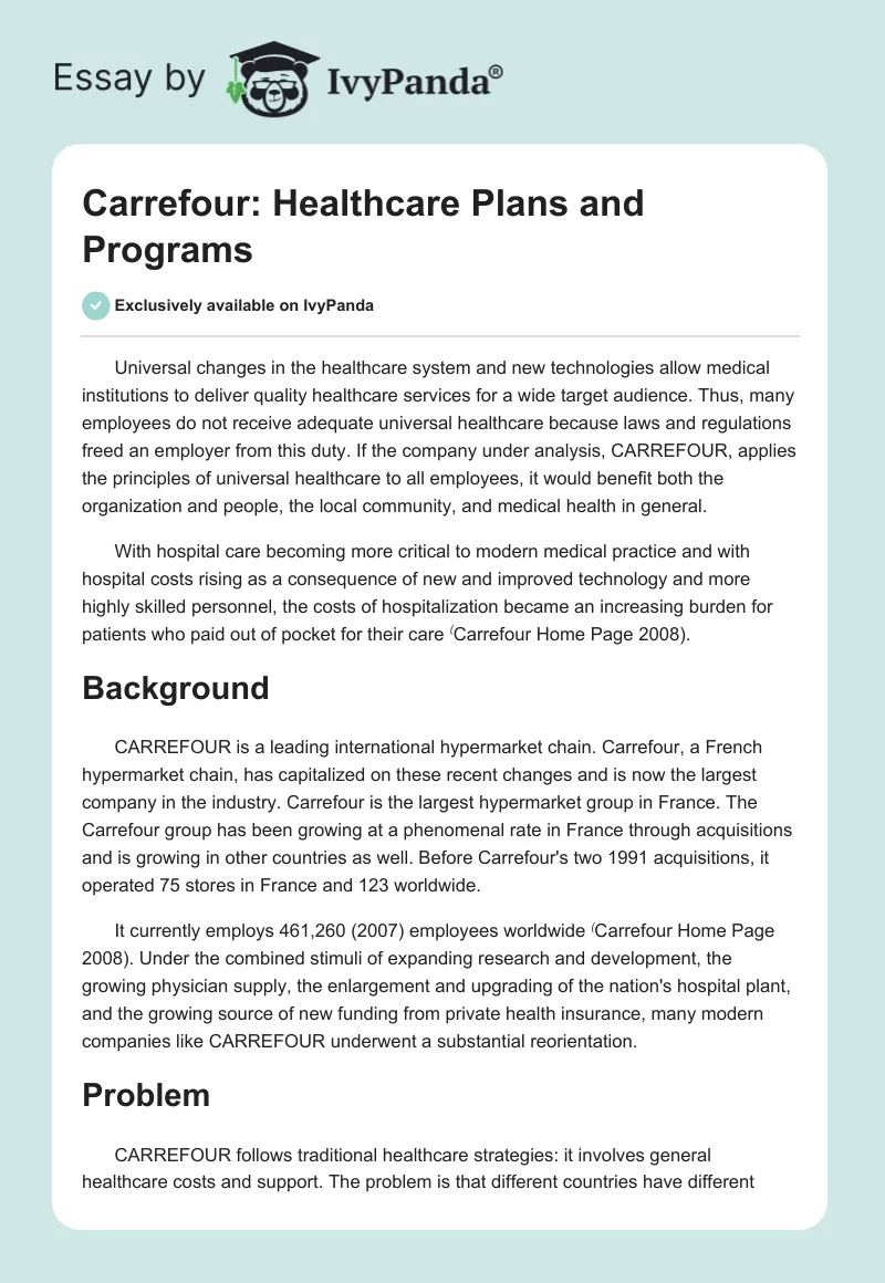 Carrefour: Healthcare Plans and Programs. Page 1