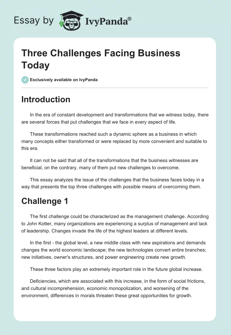 Three Challenges Facing Business Today. Page 1
