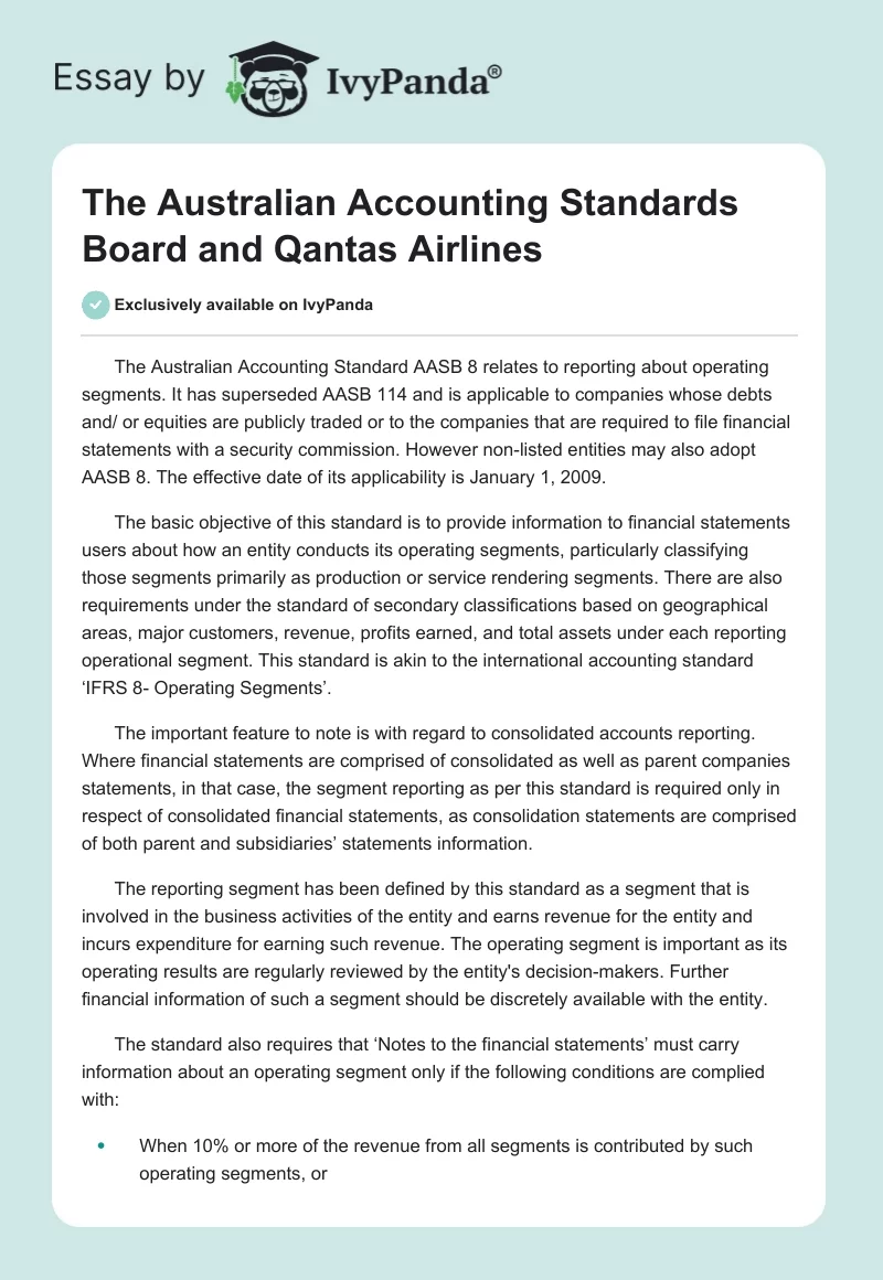The Australian Accounting Standards Board and Qantas Airlines. Page 1