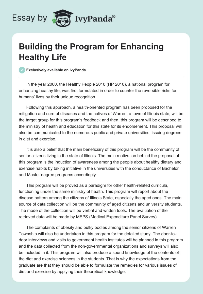 Building the Program for Enhancing Healthy Life. Page 1