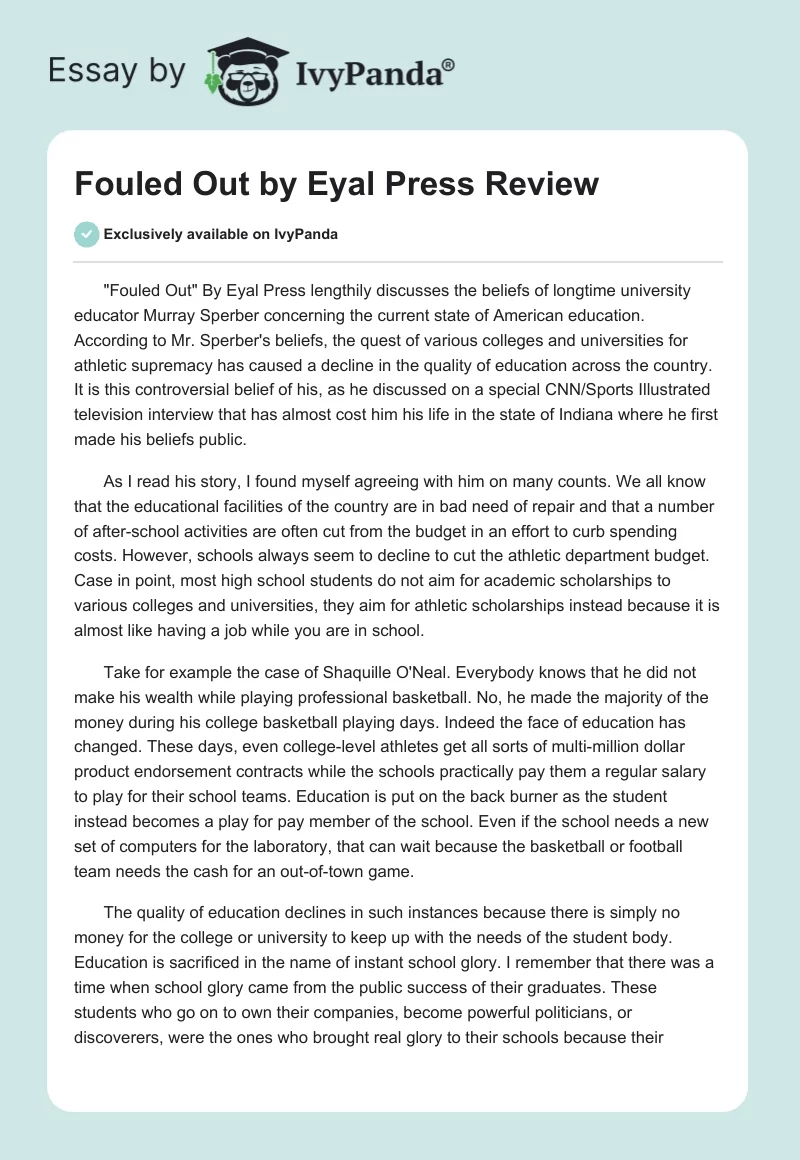"Fouled Out" by Eyal Press Review. Page 1