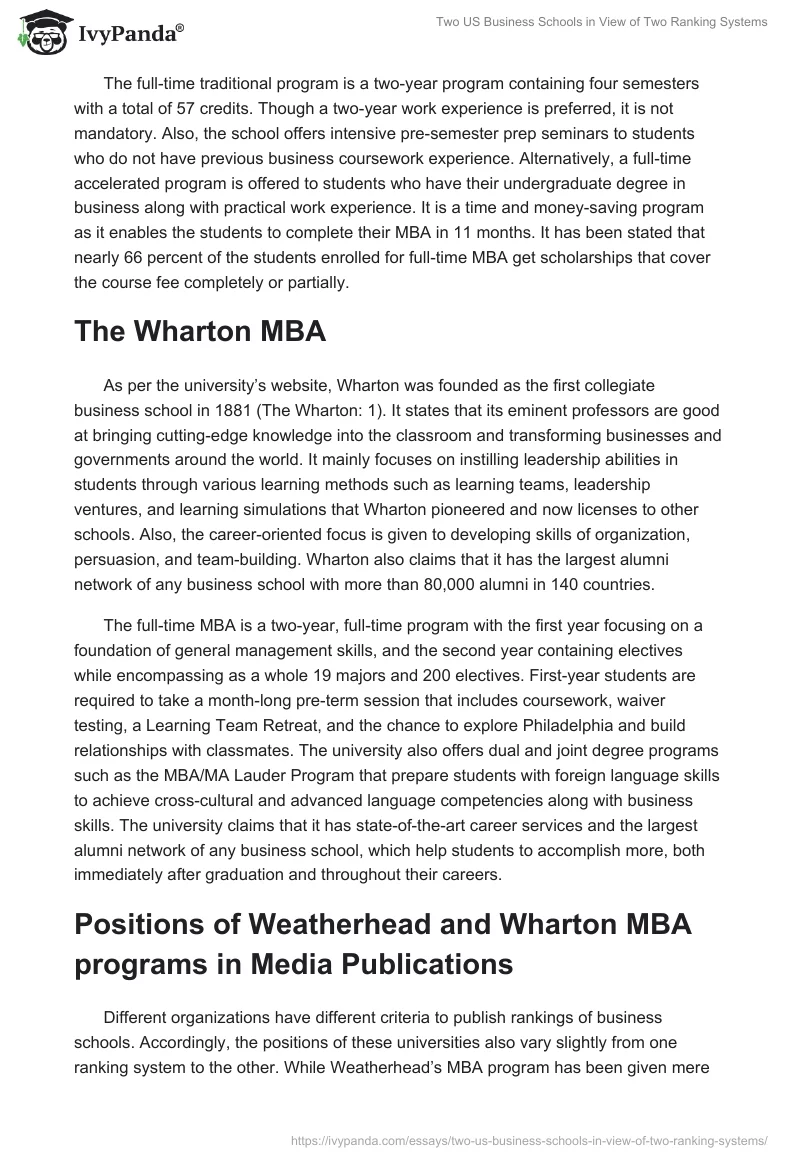 Two US Business Schools in View of Two Ranking Systems. Page 2