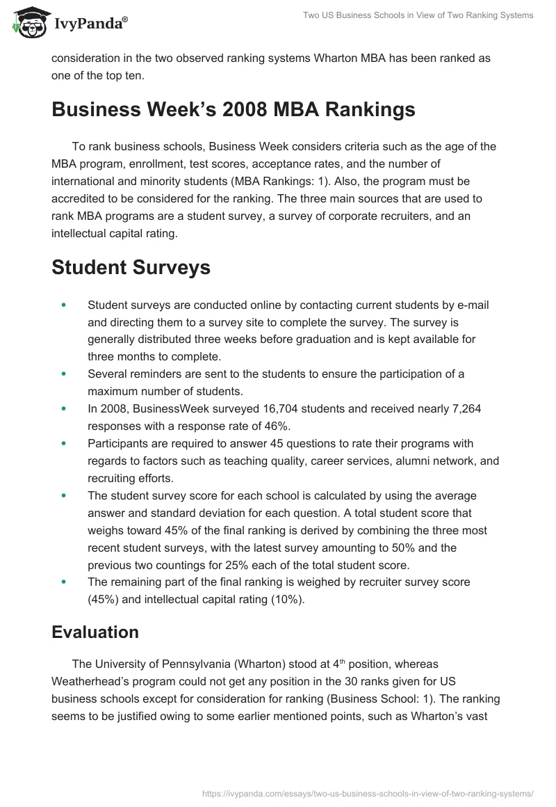 Two US Business Schools in View of Two Ranking Systems. Page 3