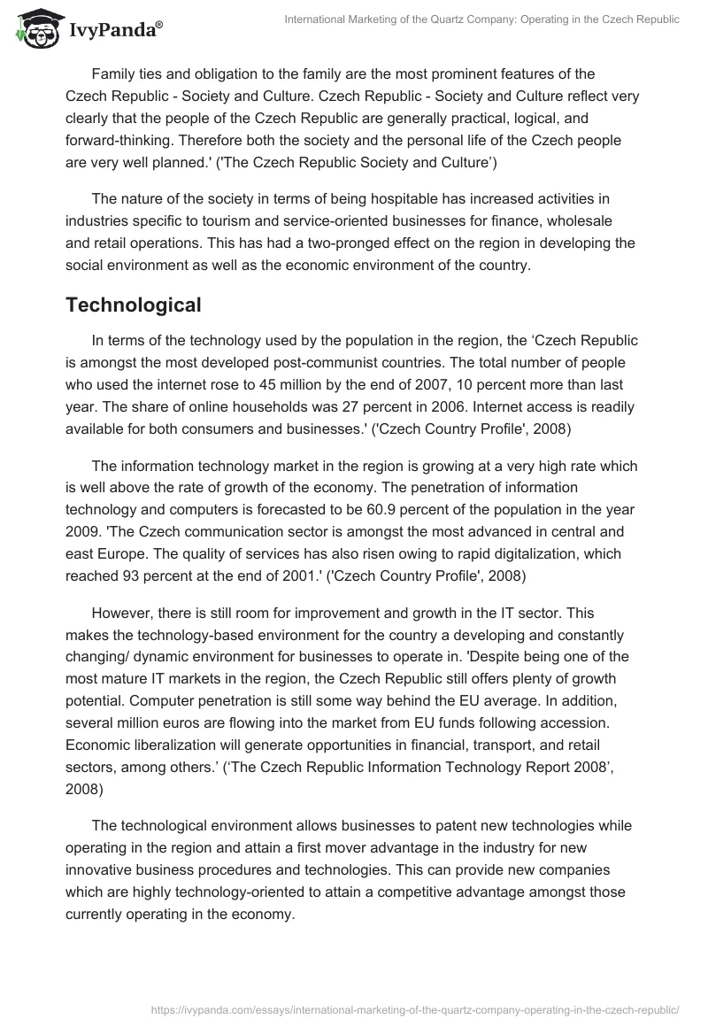 International Marketing of the Quartz Company: Operating in the Czech Republic. Page 4