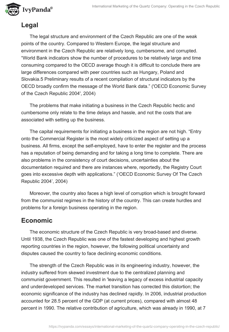 International Marketing of the Quartz Company: Operating in the Czech Republic. Page 5