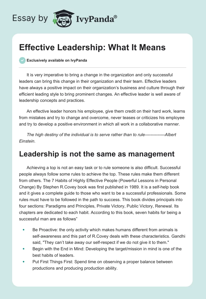 Effective Leadership: What It Means. Page 1
