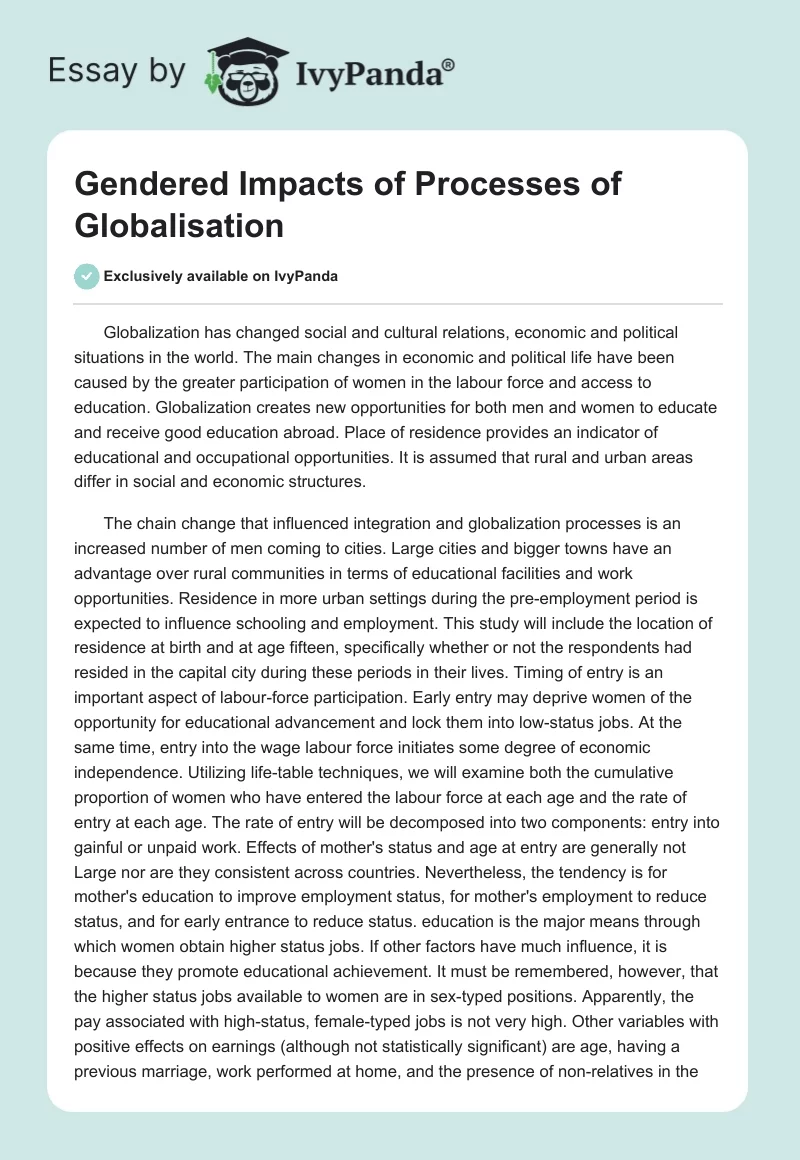 Gendered Impacts of Processes of Globalisation. Page 1