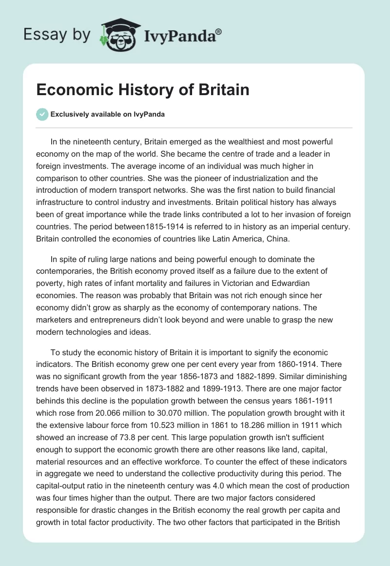 Economic History of Britain. Page 1
