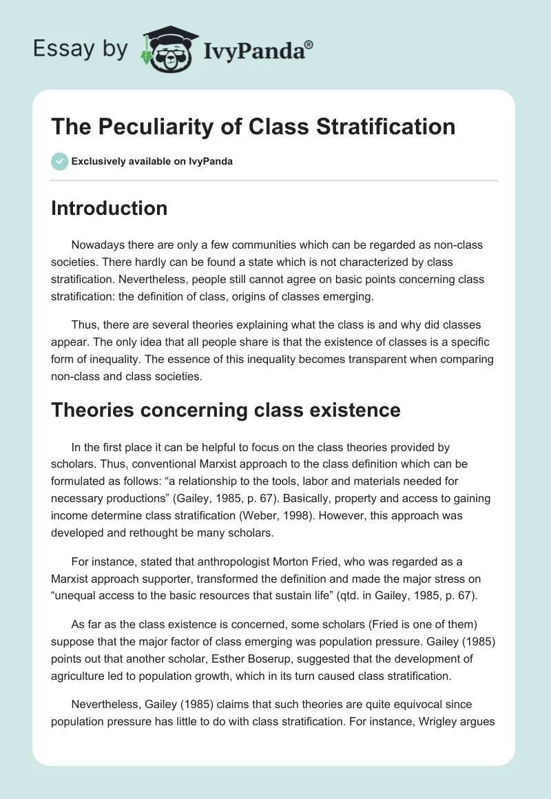 The Peculiarity of Class Stratification. Page 1