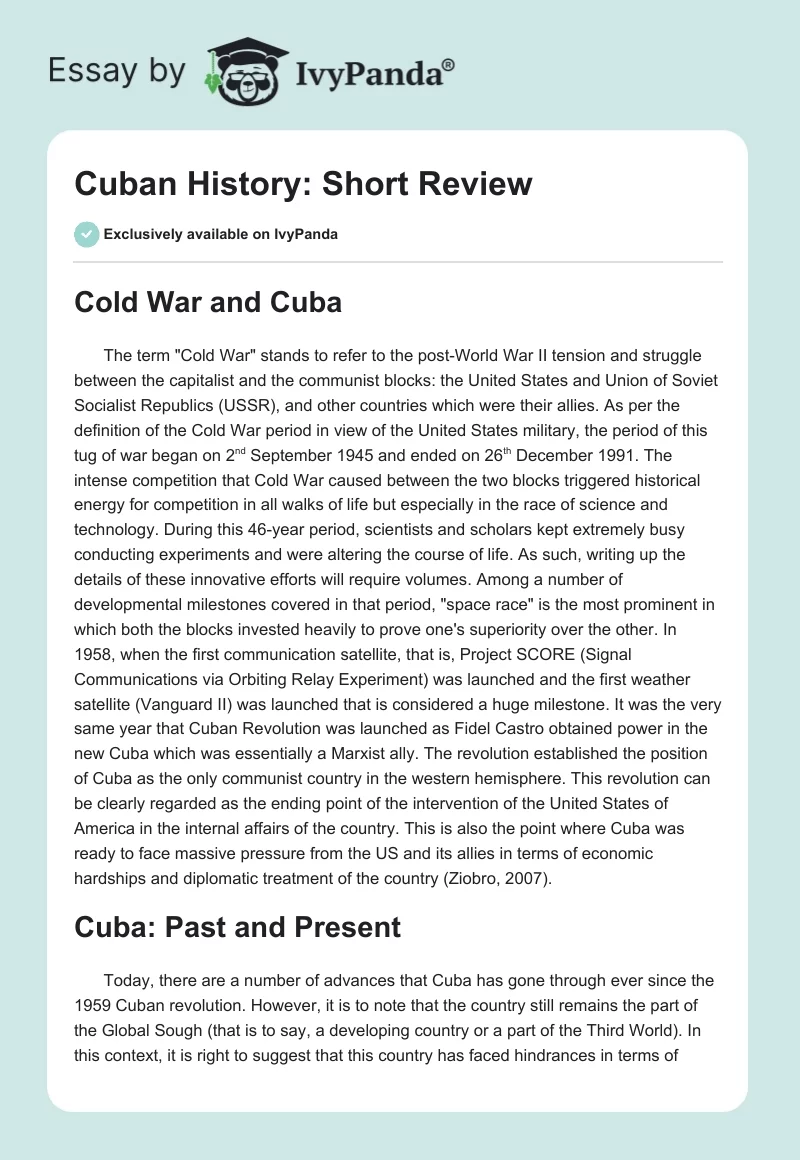 Cuban History: Short Review. Page 1