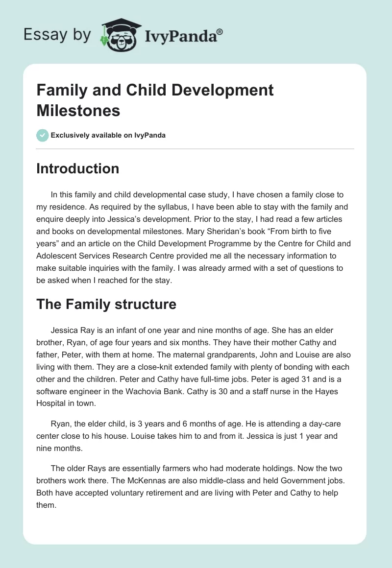 Family and Child Development Milestones. Page 1