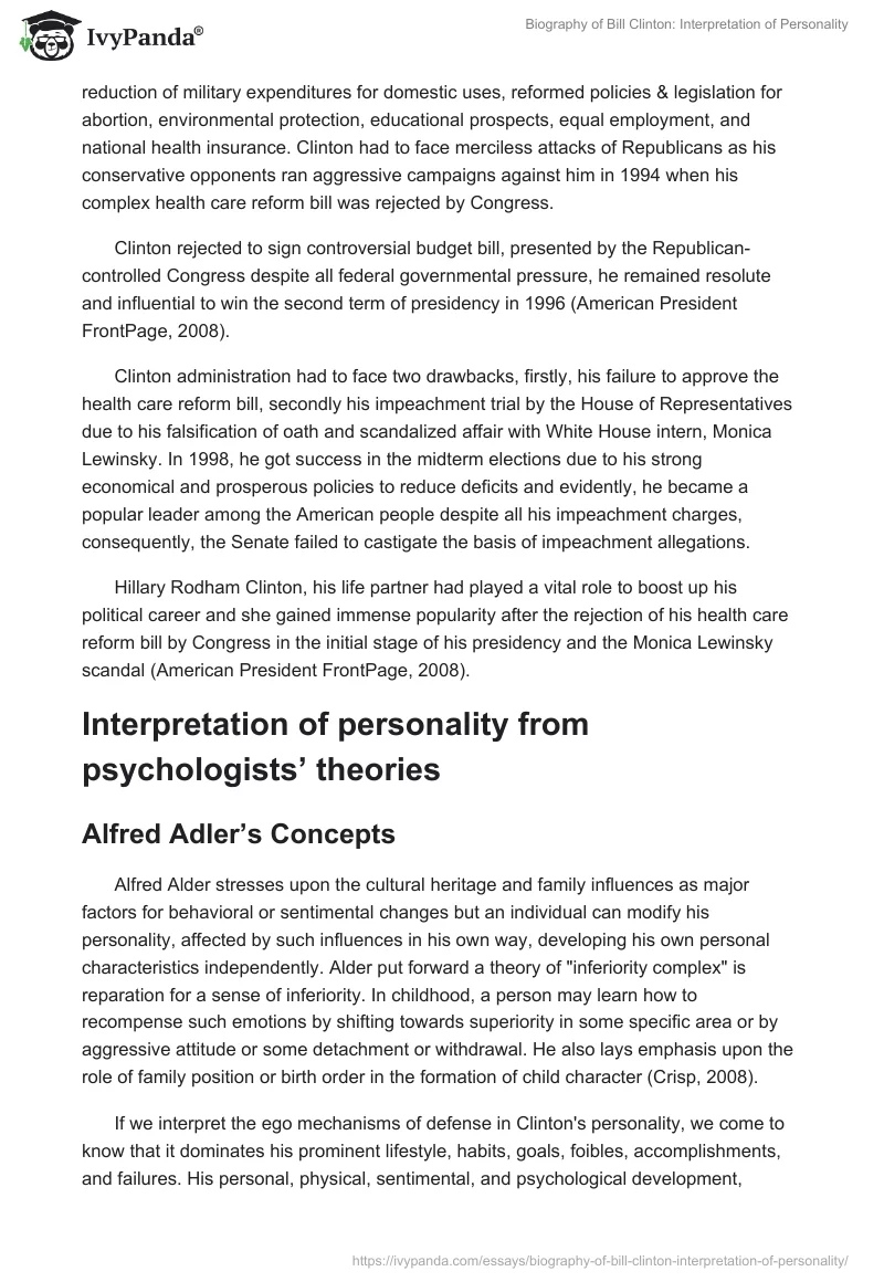 Biography of Bill Clinton: Interpretation of Personality. Page 2
