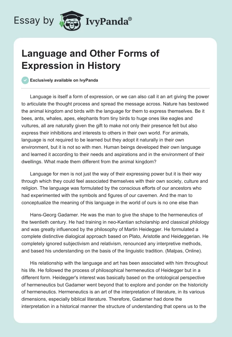 Language and Other Forms of Expression in History. Page 1
