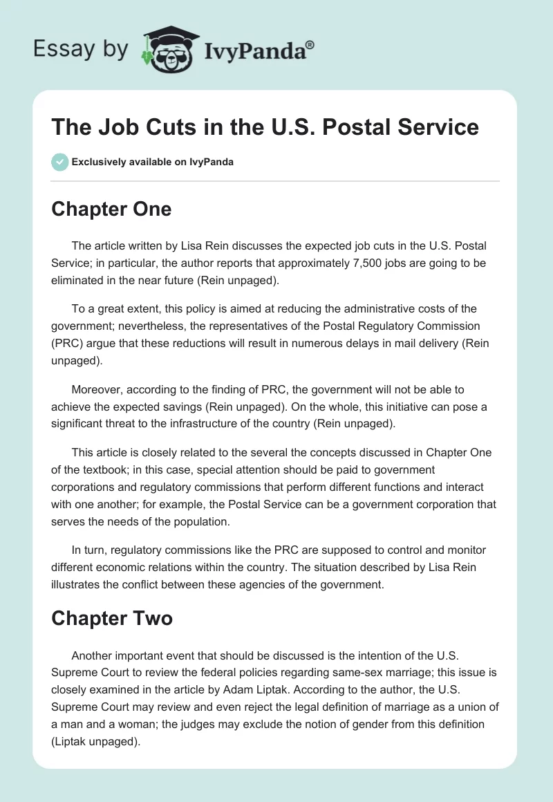 The Job Cuts in the U.S. Postal Service. Page 1