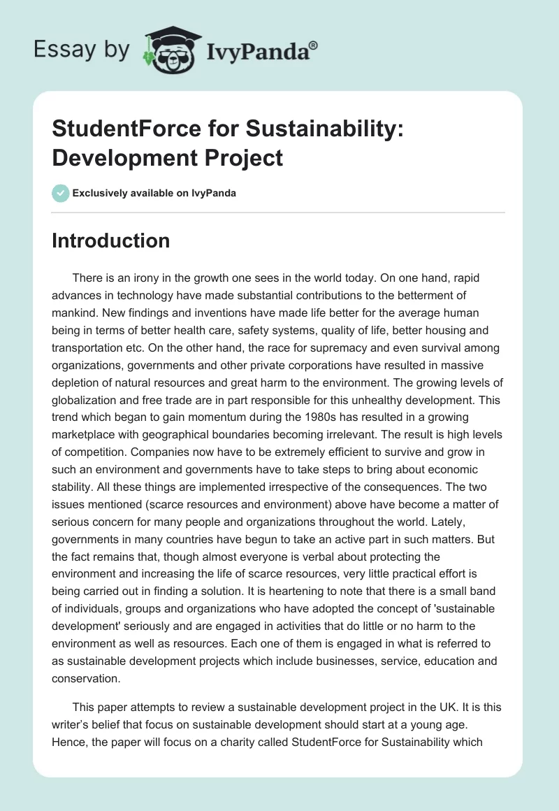 StudentForce for Sustainability: Development Project. Page 1