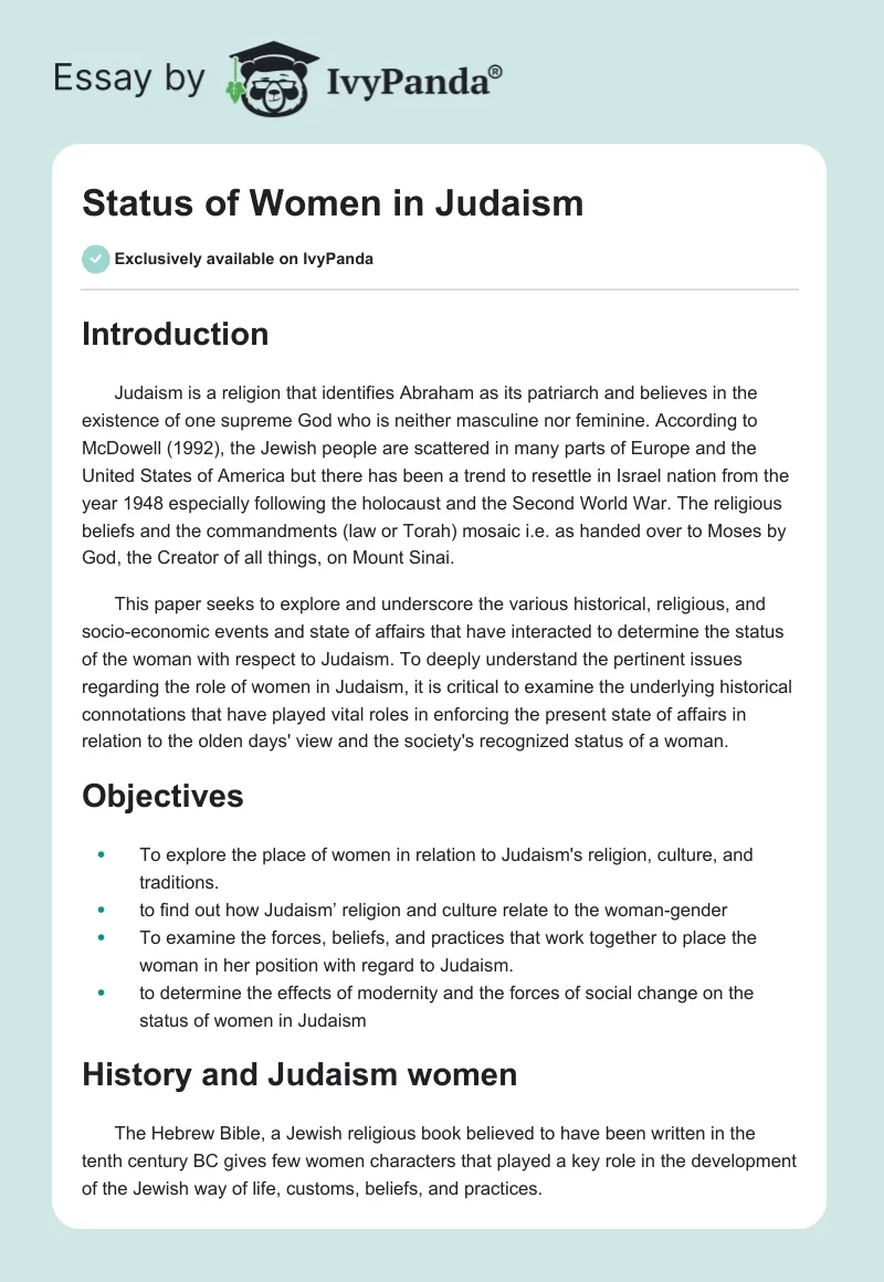 Status of Women in Judaism. Page 1