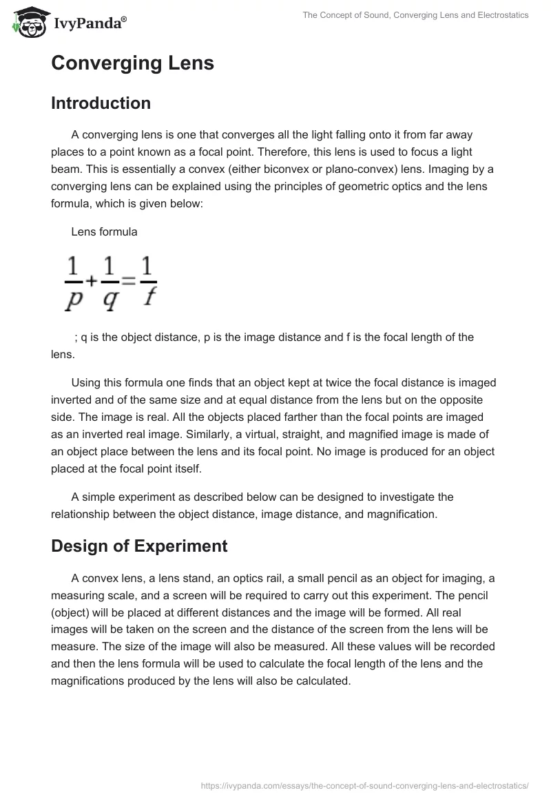 The Concept of Sound, Converging Lens and Electrostatics. Page 3