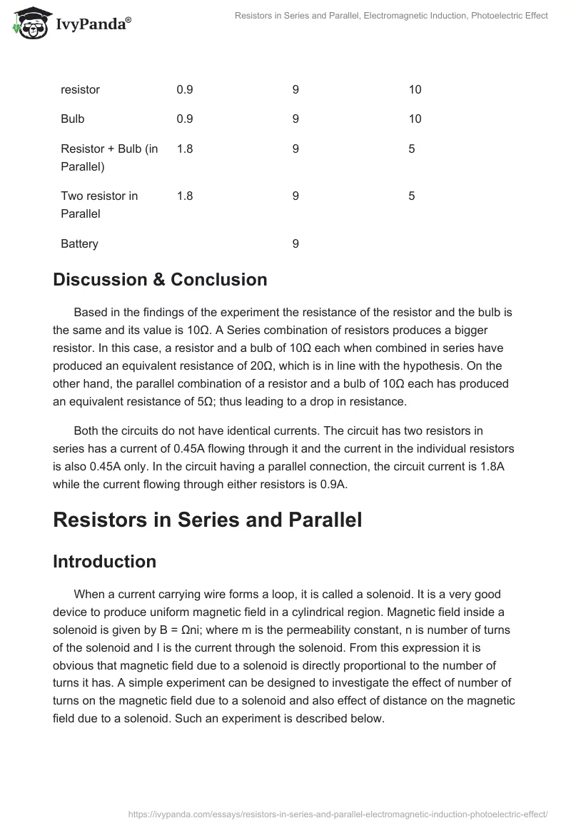 Resistors in Series and Parallel, Electromagnetic Induction, Photoelectric Effect. Page 3