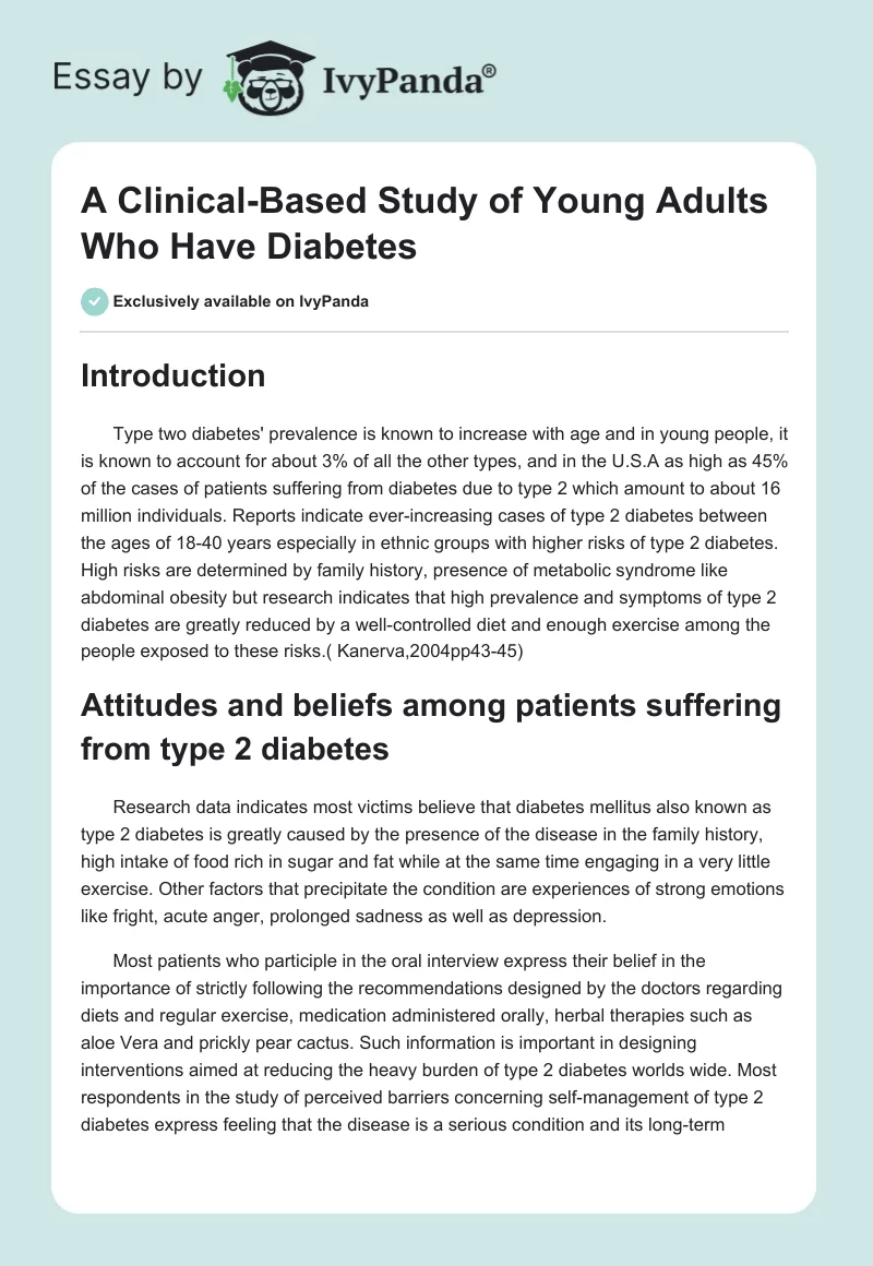 A Clinical-Based Study of Young Adults Who Have Diabetes. Page 1