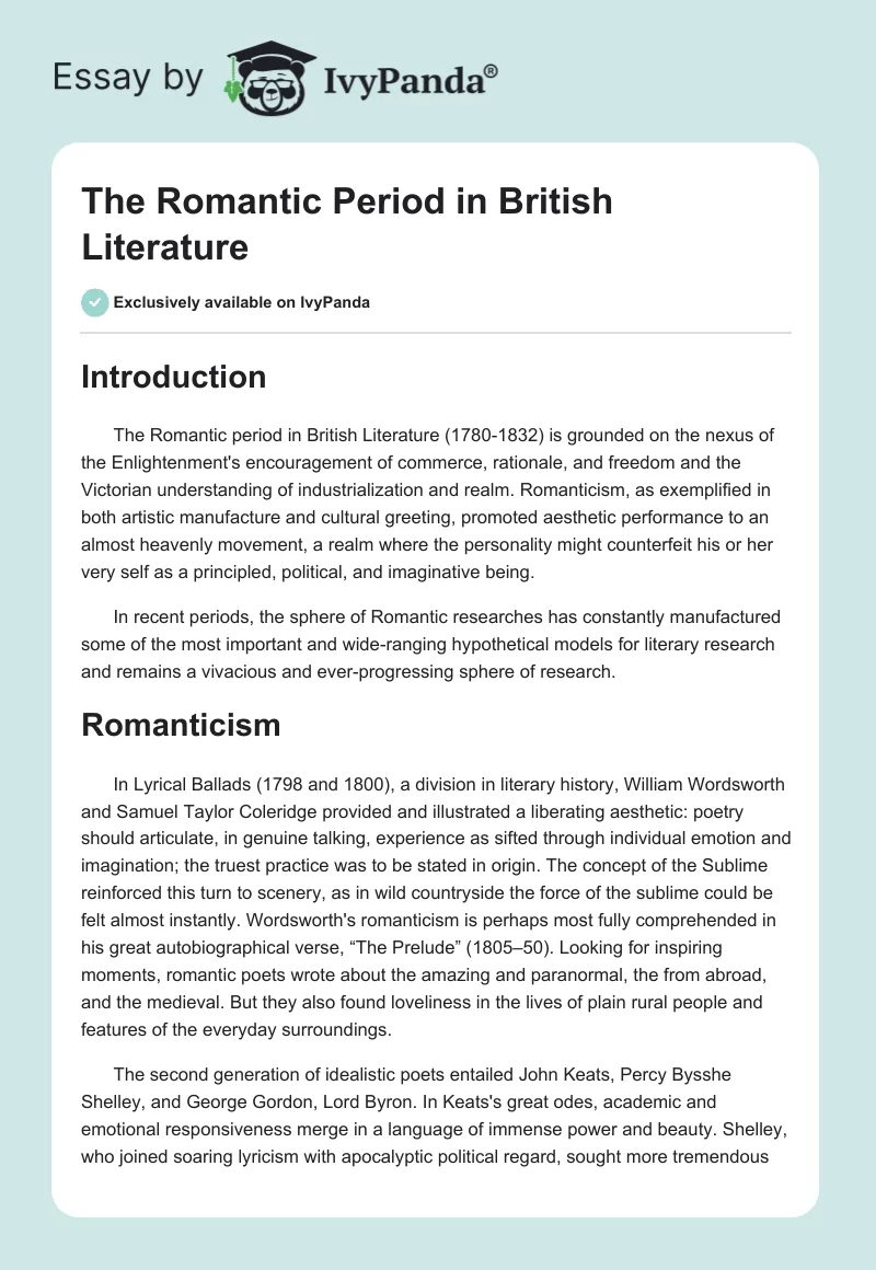 The Romantic Period in British Literature. Page 1