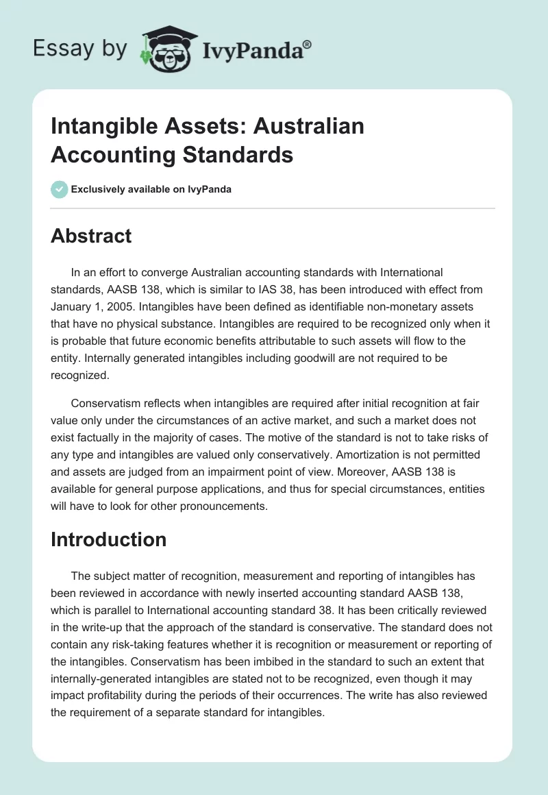 Intangible Assets: Australian Accounting Standards. Page 1