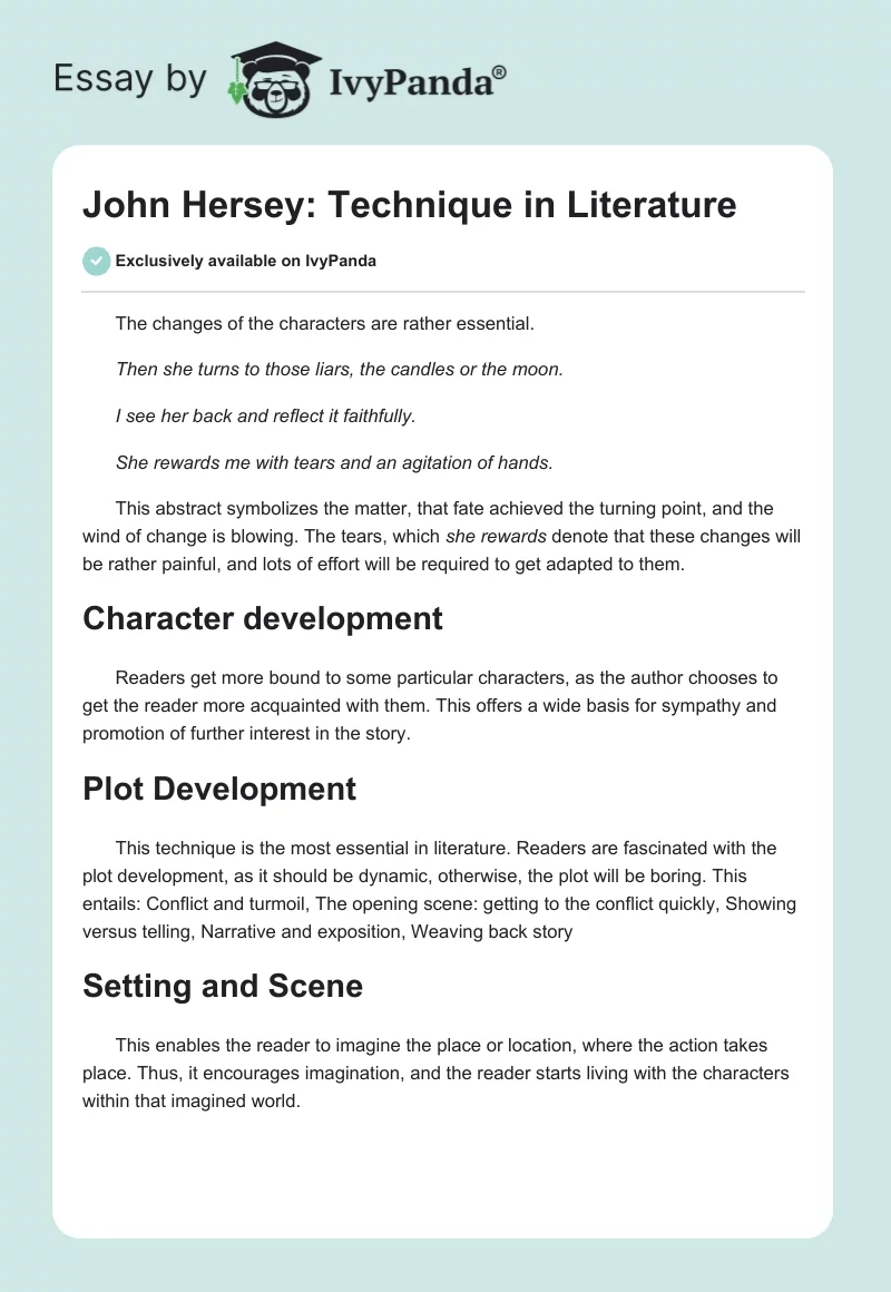 John Hersey: Technique in Literature. Page 1