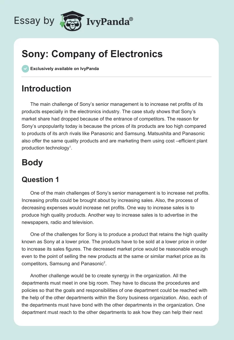Sony: Company of Electronics. Page 1