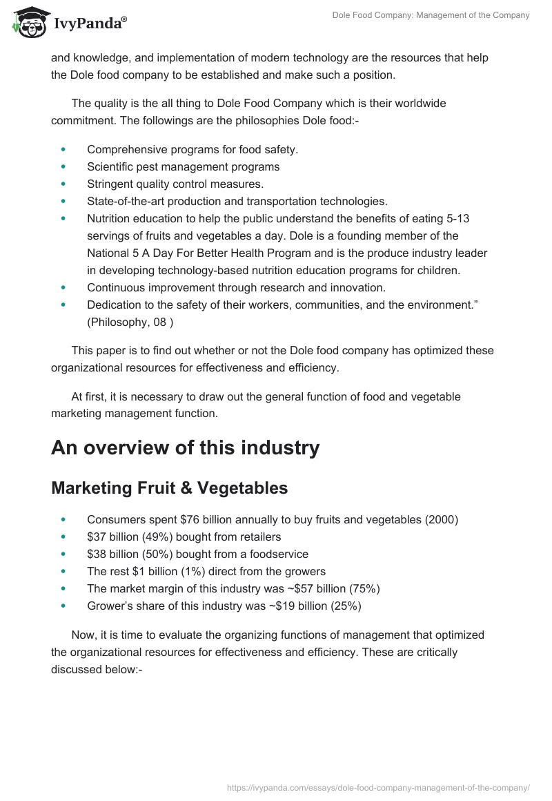 Dole Food Company: Management of the Company. Page 2