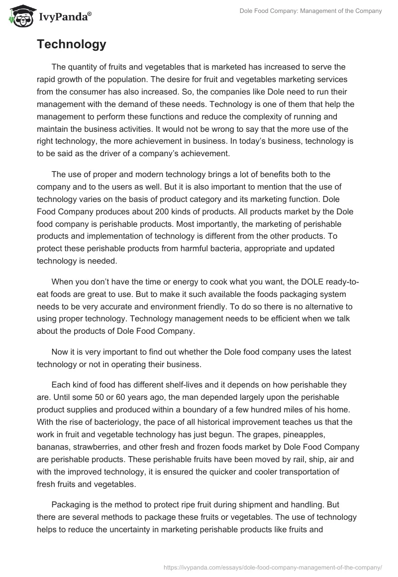Dole Food Company: Management of the Company. Page 3