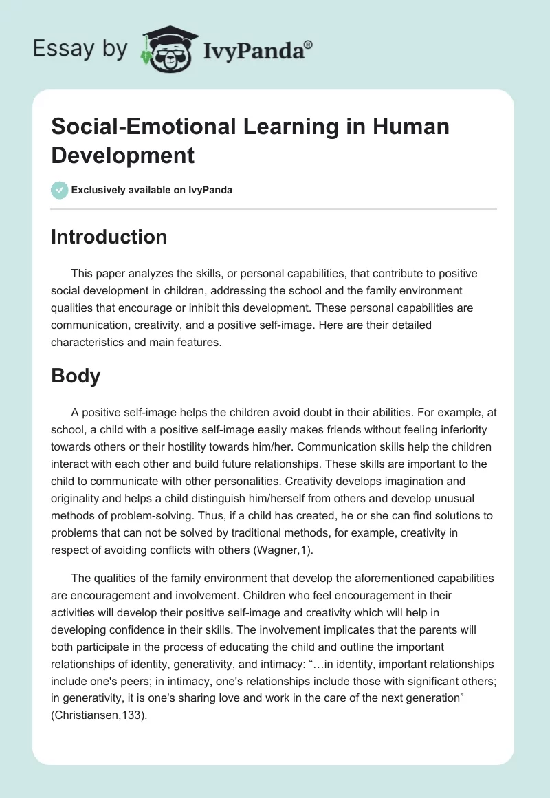 Social-Emotional Learning in Human Development. Page 1