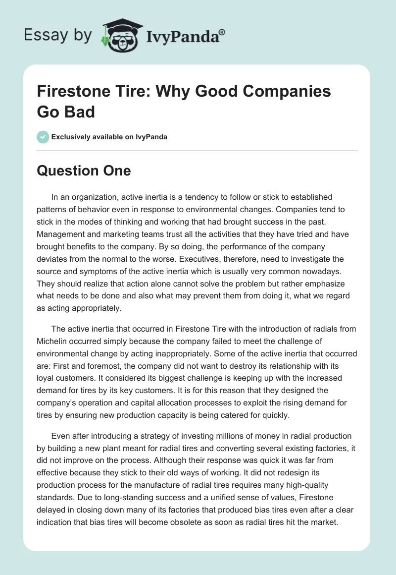 Firestone Tire: Why Good Companies Go Bad. Page 1
