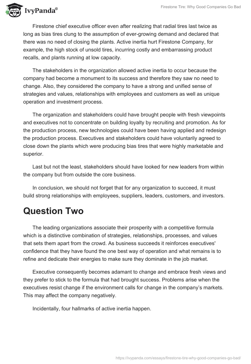 Firestone Tire: Why Good Companies Go Bad. Page 2