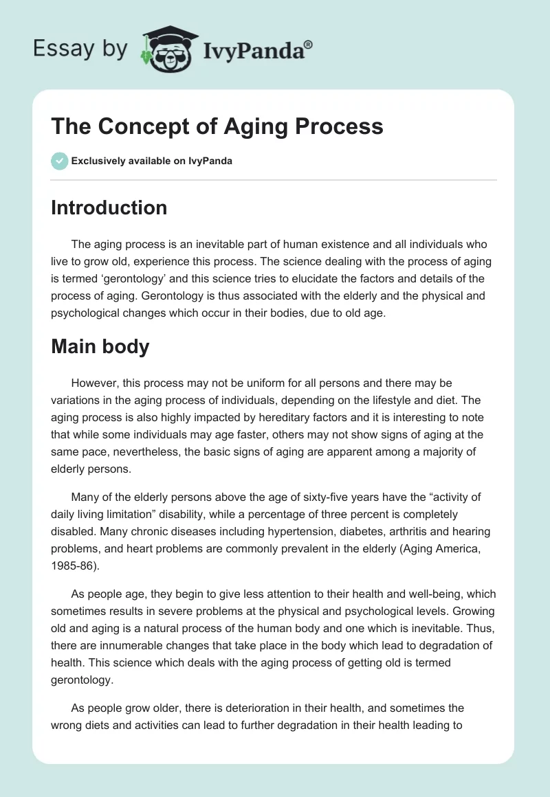 The Concept of Aging Process. Page 1