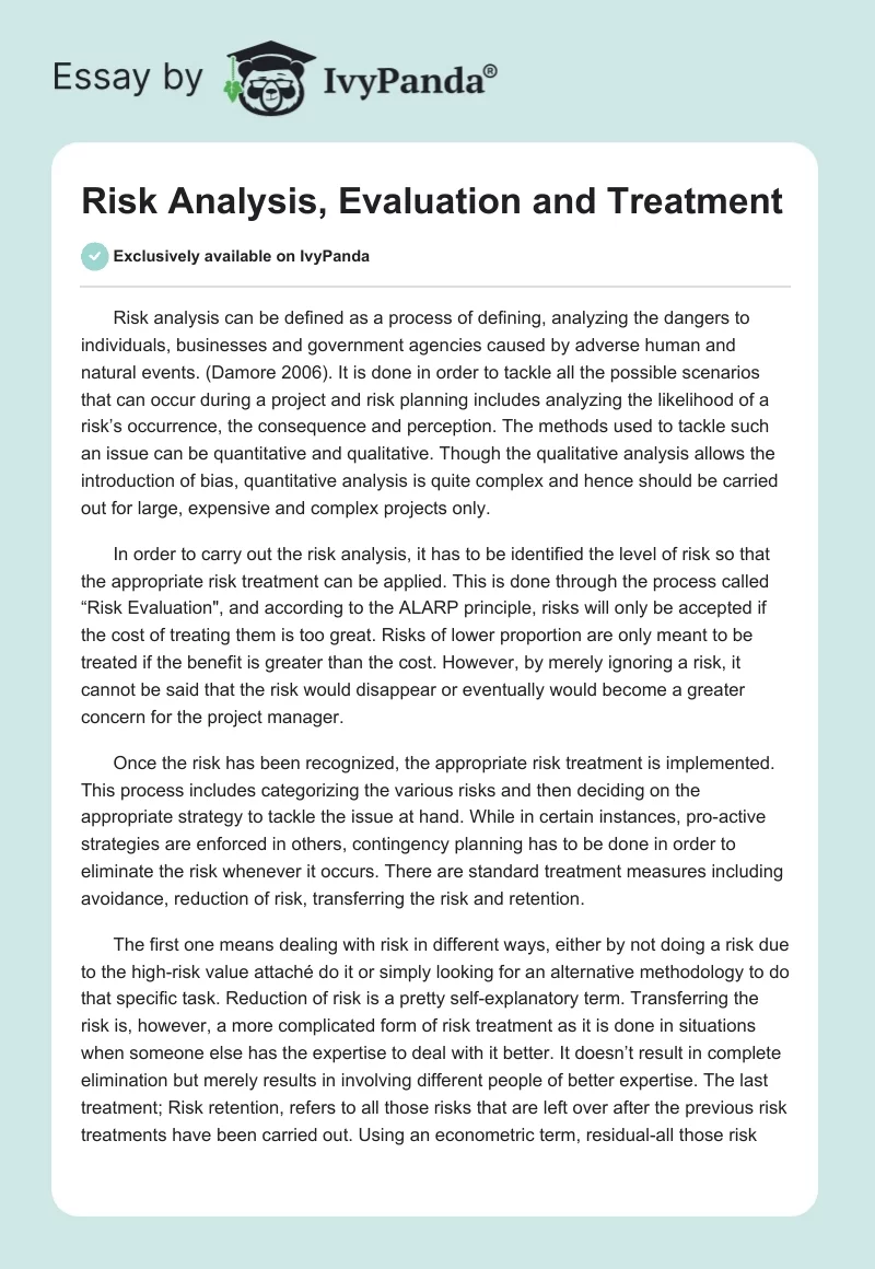 Risk Analysis, Evaluation and Treatment. Page 1