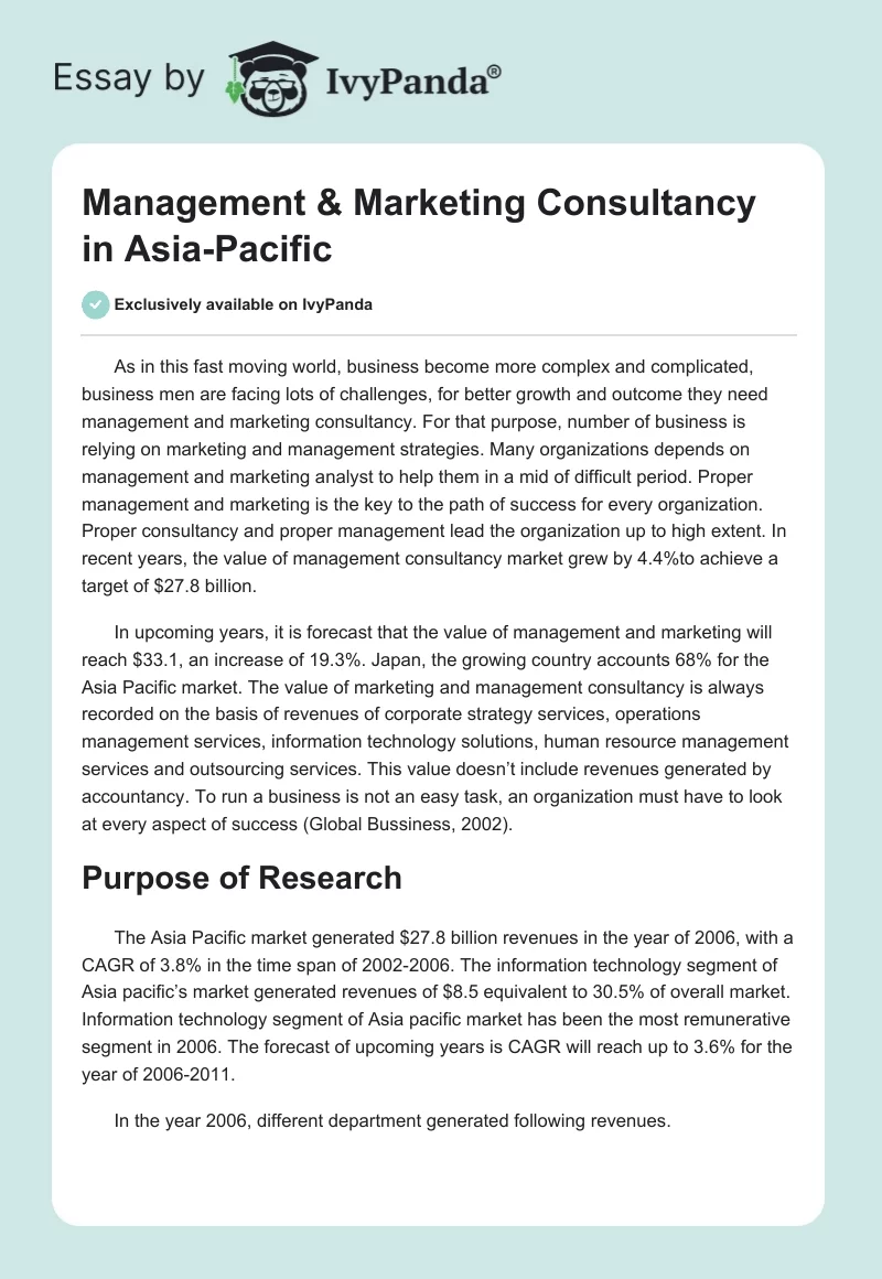 Management & Marketing Consultancy in Asia-Pacific. Page 1
