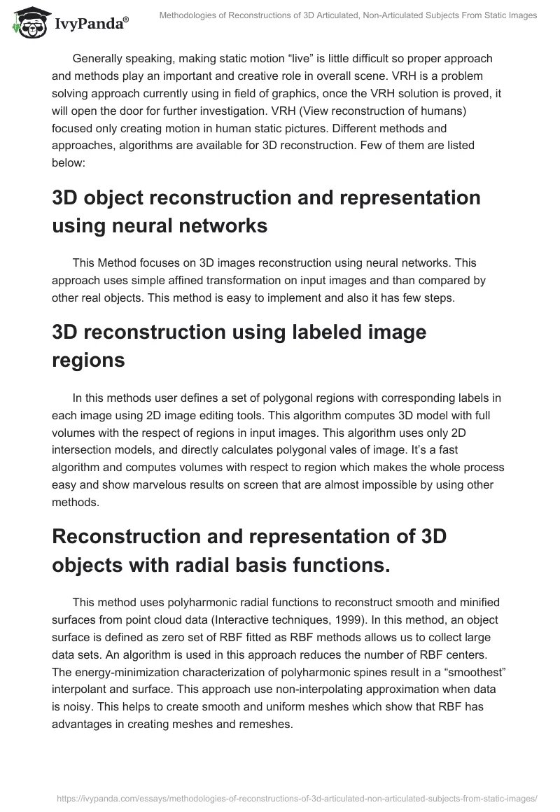 Methodologies of Reconstructions of 3D Articulated, Non-Articulated Subjects From Static Images. Page 2