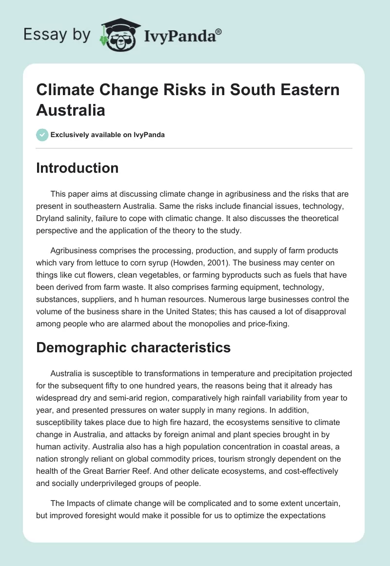 Climate Change Risks in South Eastern Australia. Page 1