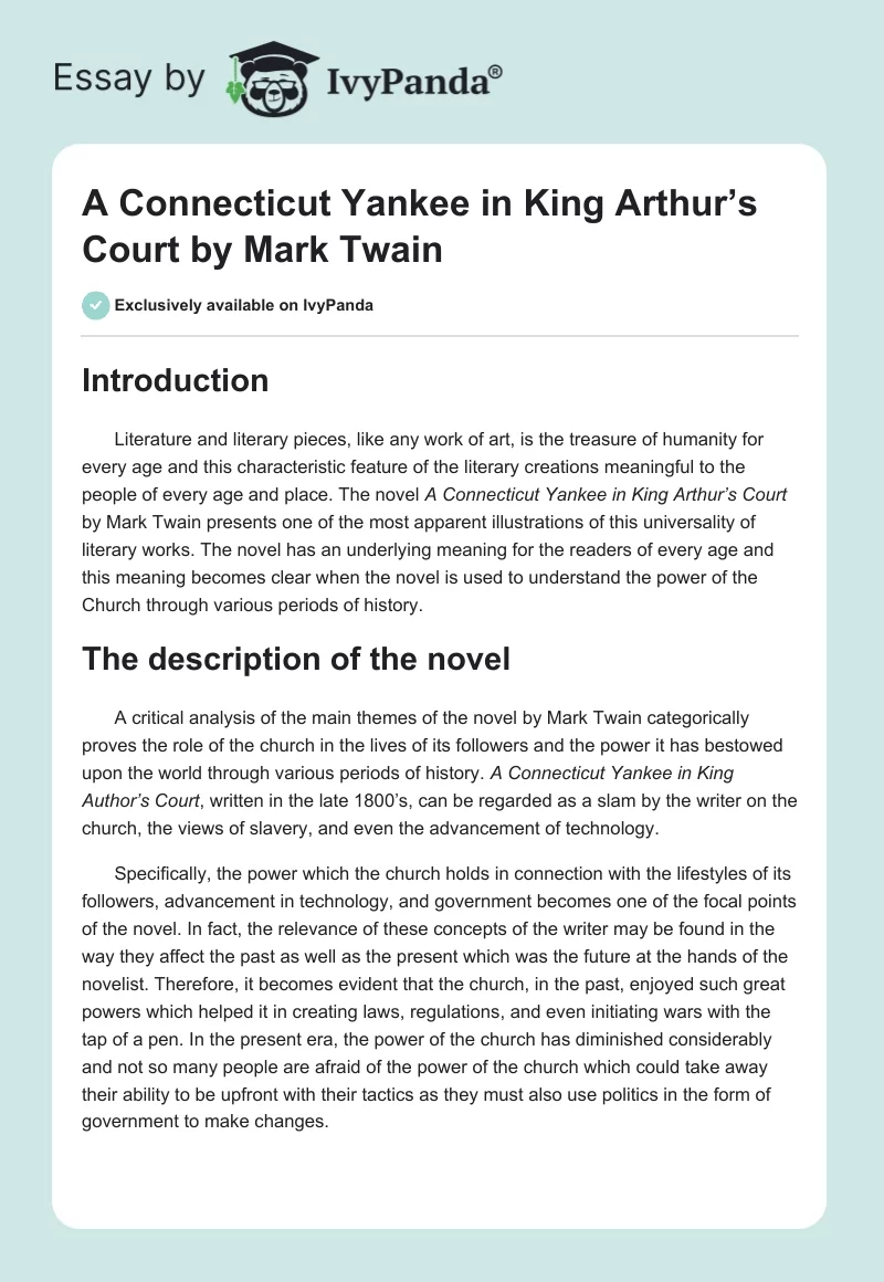 "A Connecticut Yankee in King Arthur’s Court" by Mark Twain. Page 1