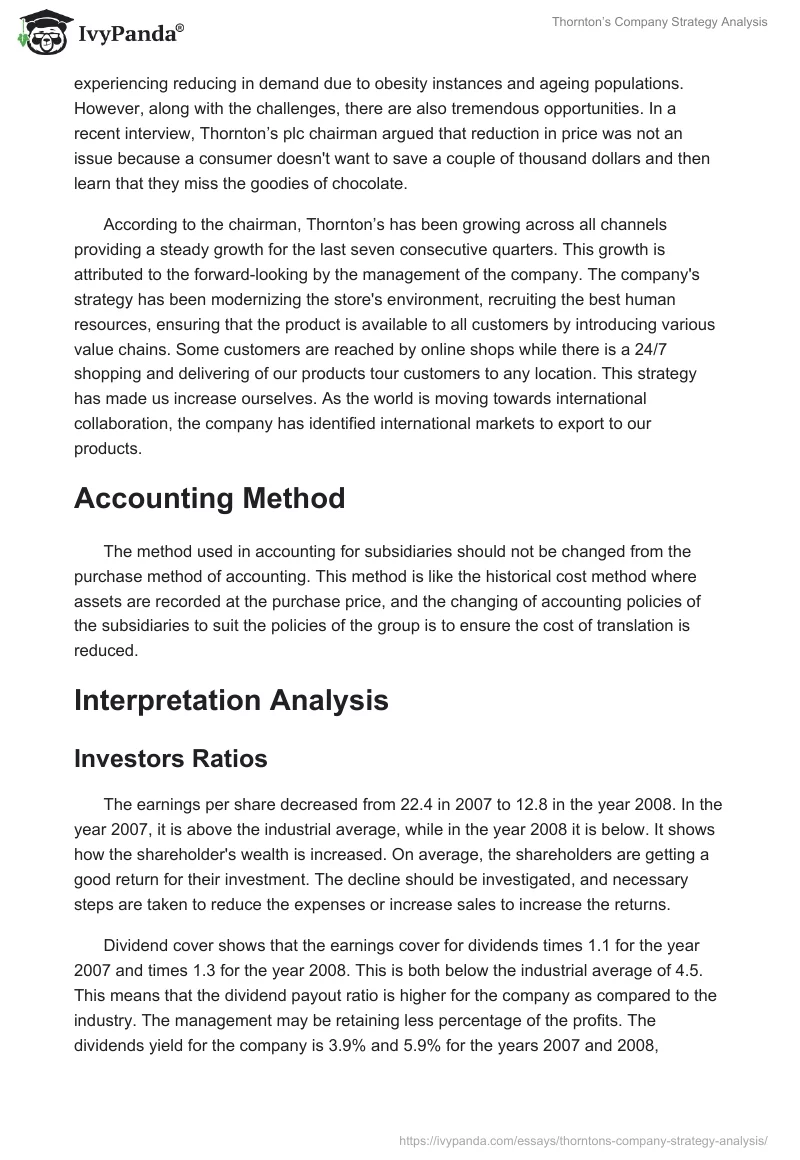 Thornton’s Company Strategy Analysis. Page 2