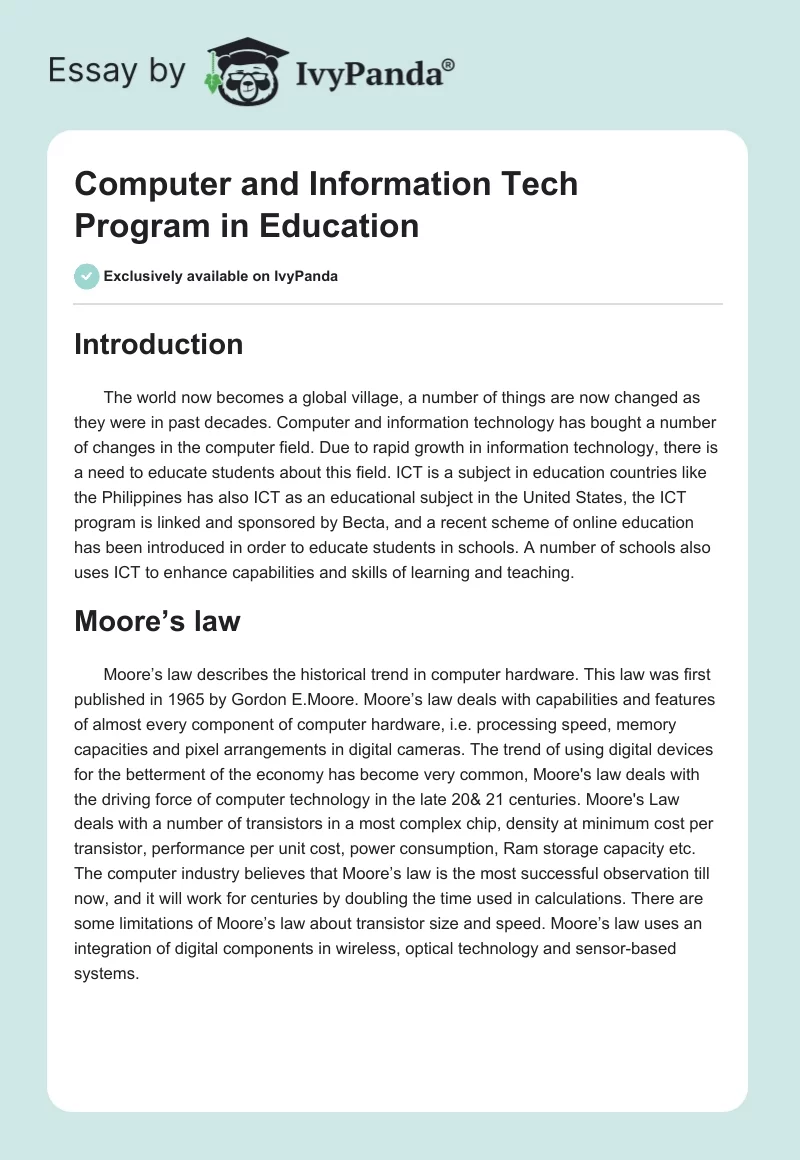 Computer and Information Tech Program in Education. Page 1