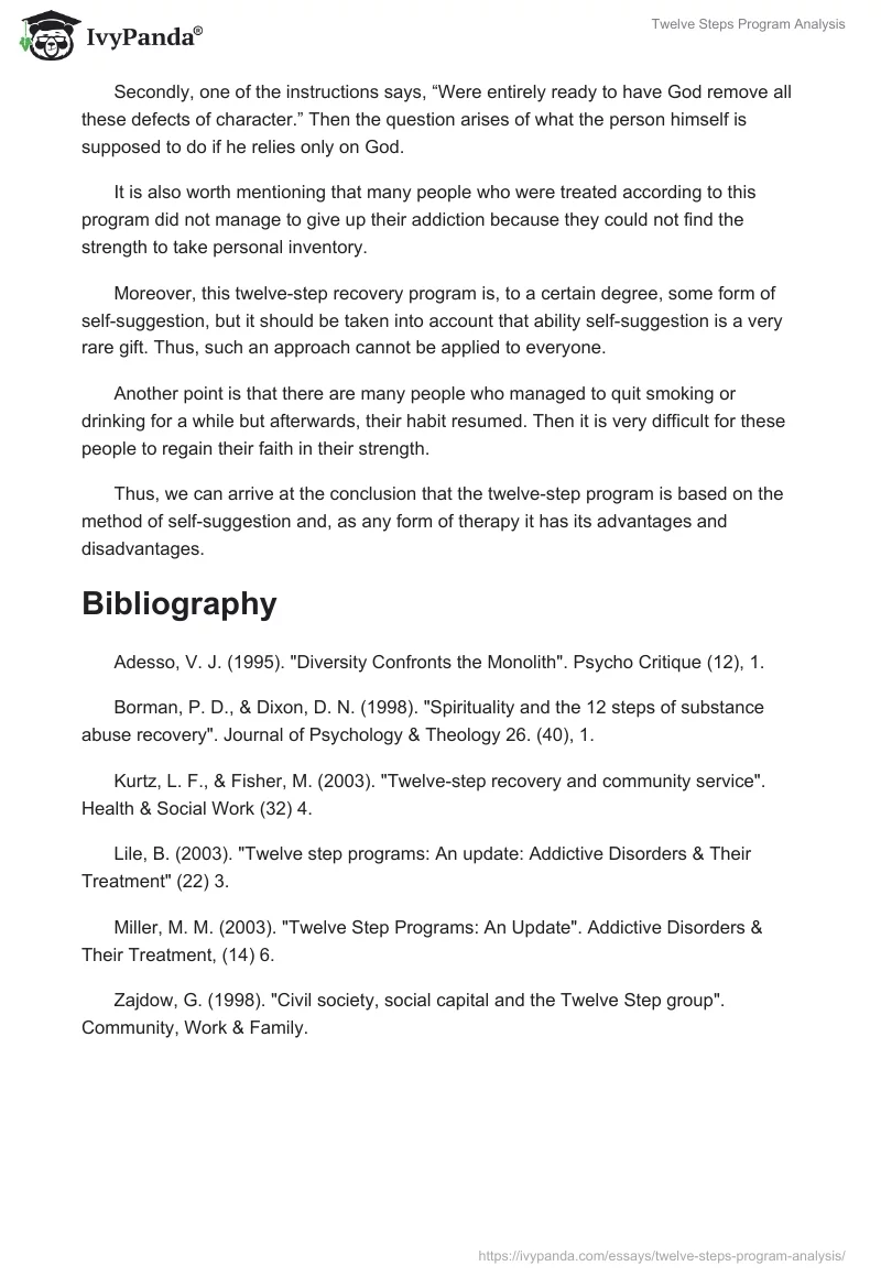 "Twelve Steps" Program Analysis. Page 2