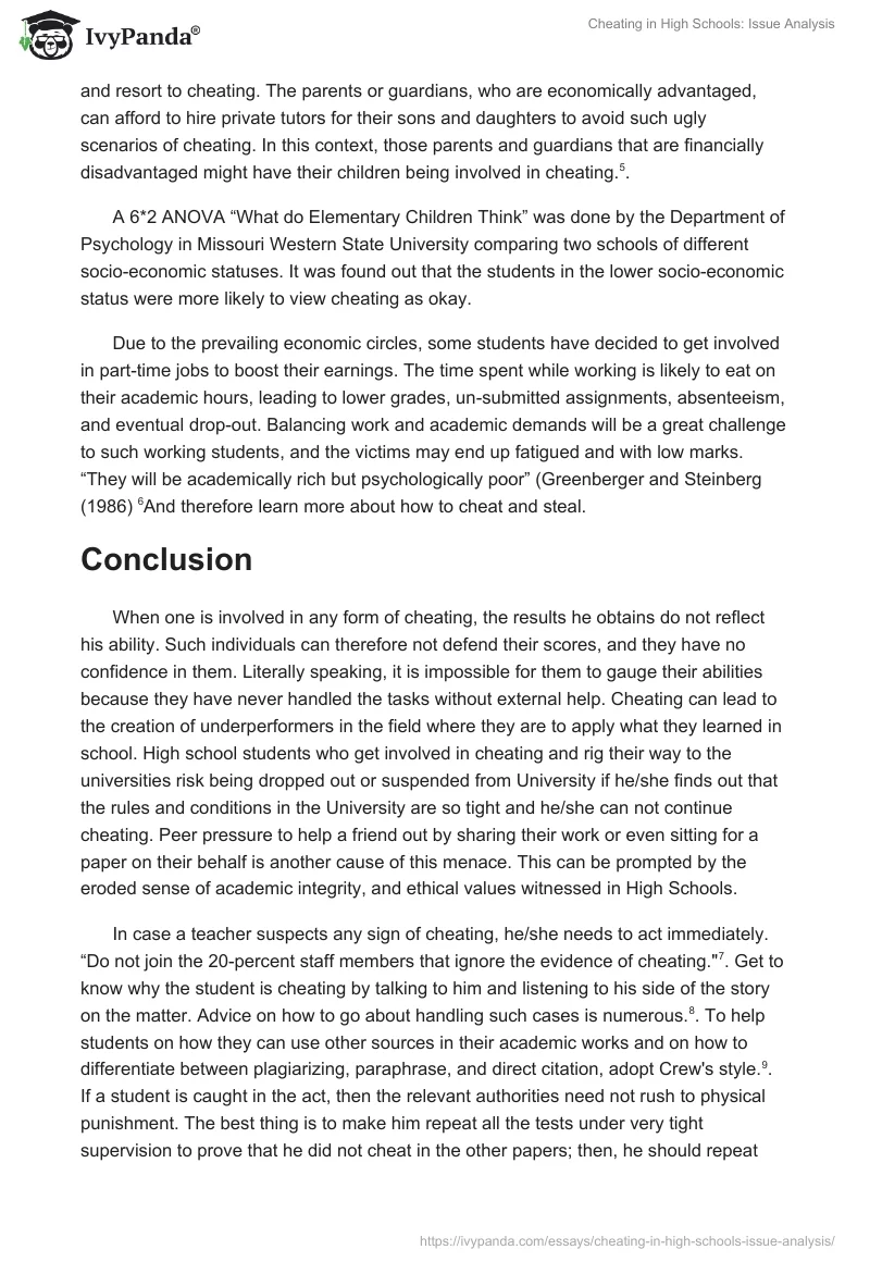 Cheating in High Schools: Issue Analysis. Page 3