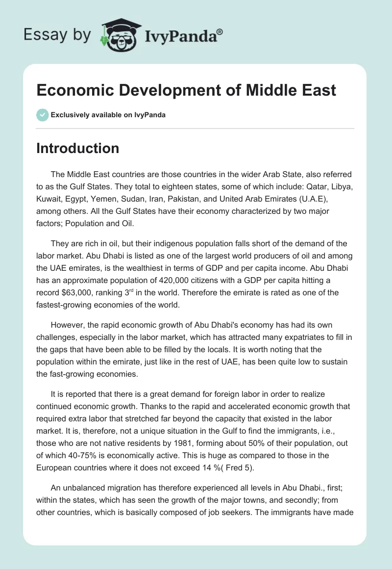 Economic Development of Middle East. Page 1