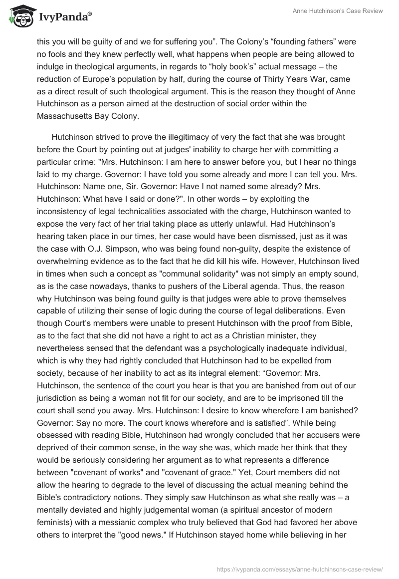 Anne Hutchinson's Case Review. Page 2