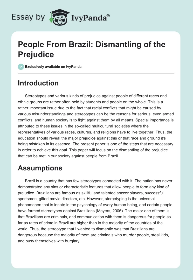 People From Brazil: Dismantling of the Prejudice. Page 1