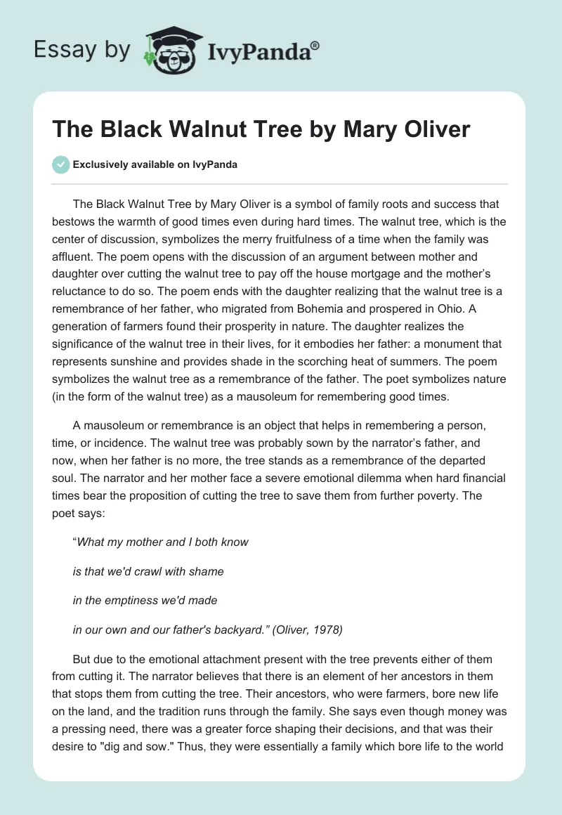 "The Black Walnut Tree" by Mary Oliver. Page 1