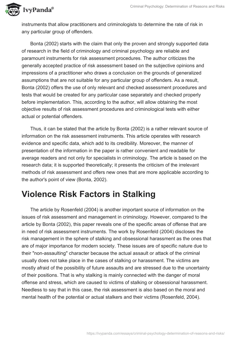 Criminal Psychology: Determination of Reasons and Risks. Page 2
