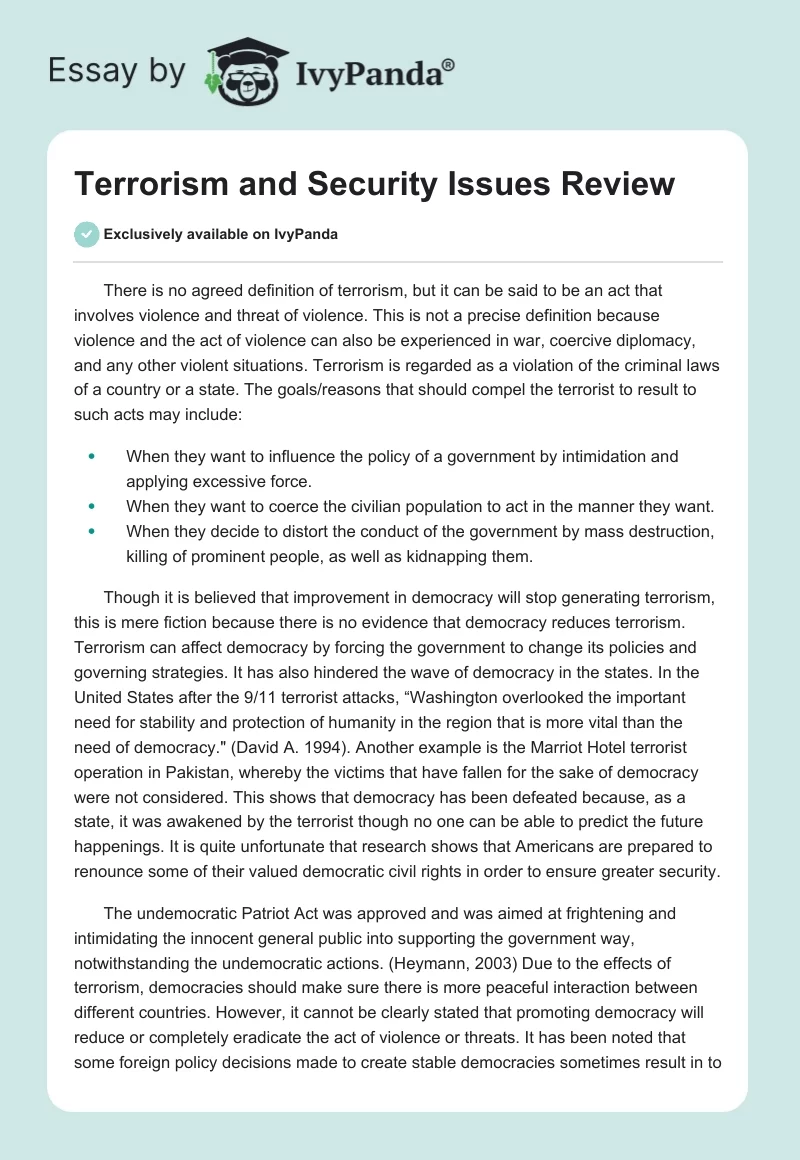 Terrorism and Security Issues Review. Page 1
