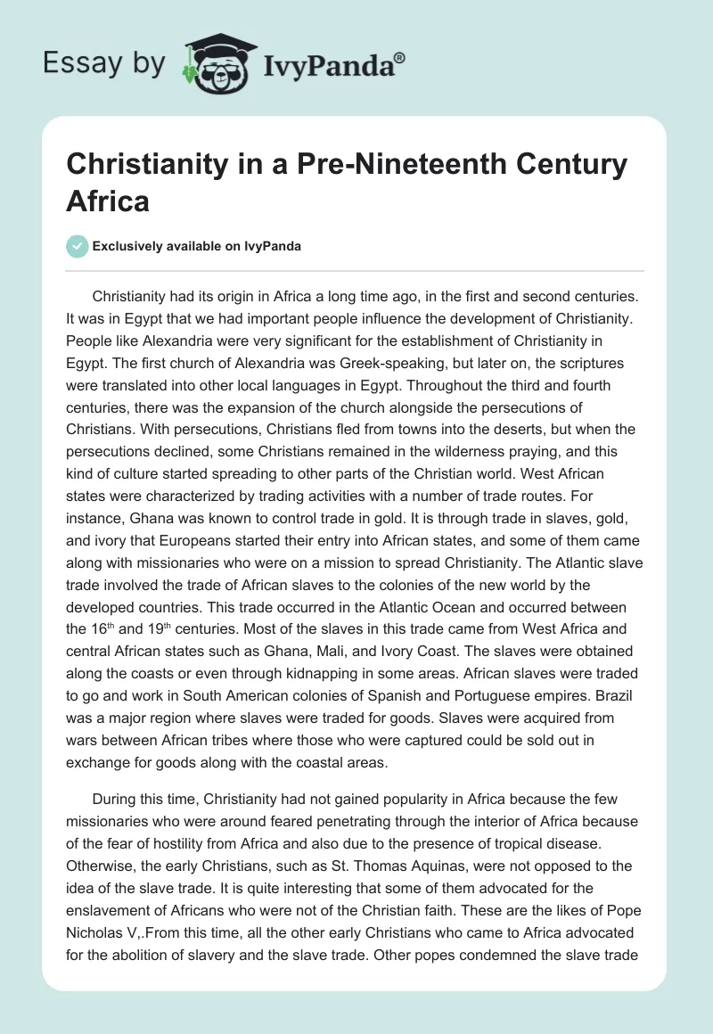 Christianity in a Pre-Nineteenth Century Africa. Page 1