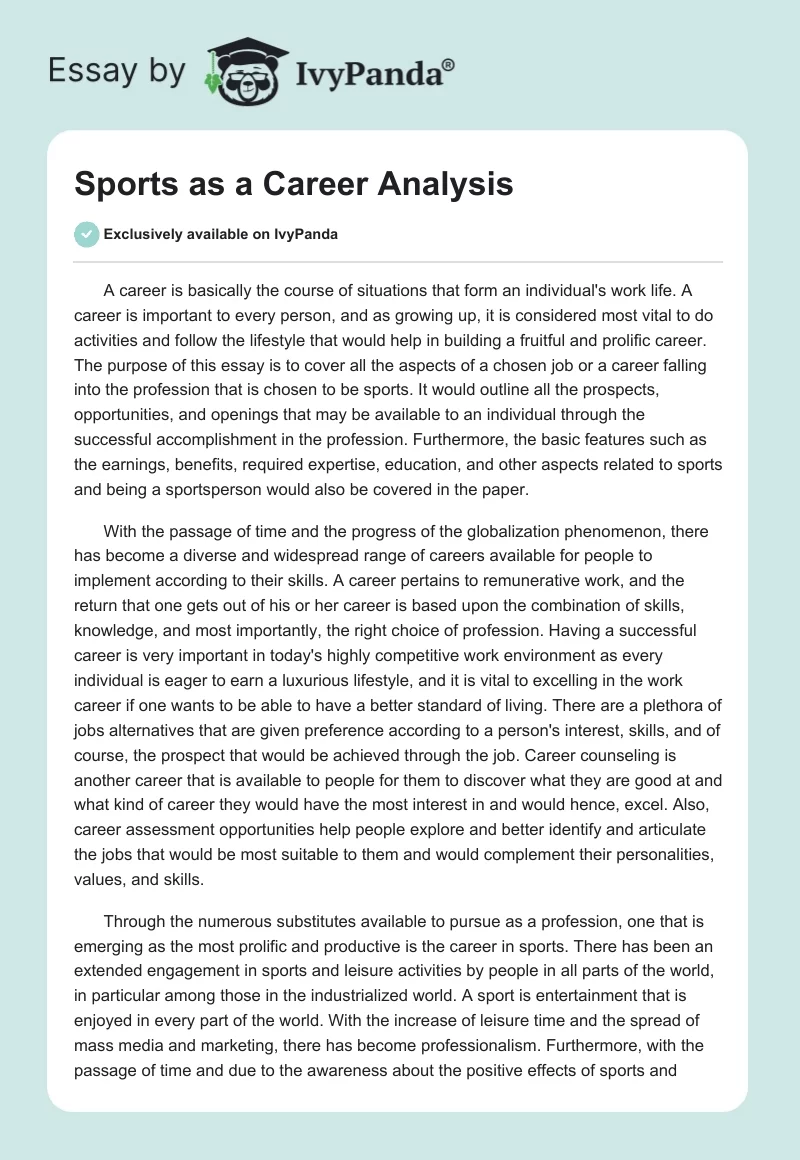 Sports as a Career Analysis. Page 1